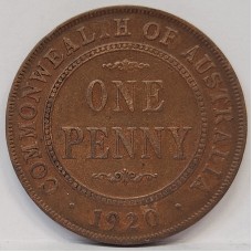 AUSTRALIA 1920 . ONE 1 PENNY . INDIAN DIE